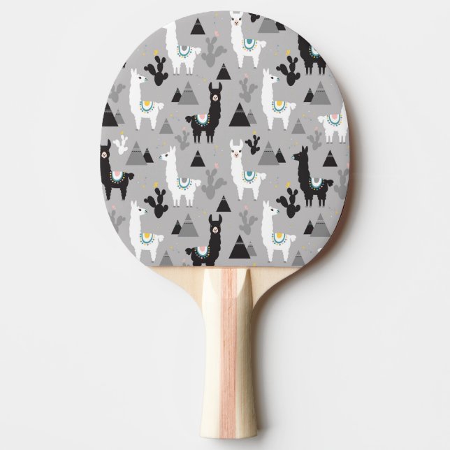 Pala De Ping Pong Montañas de cactus de Llama, patrón sin fisuras. (Anverso)