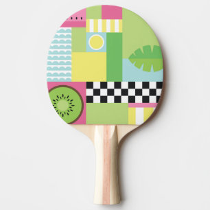 Pala De Ping Pong Mosaico amarillo verde rosa de la fruta de verano