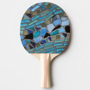 Pala De Ping Pong Mosaico azul del vidrio del mar
