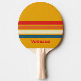 Pala De Ping Pong Mostaza Retro a través de rayas con nombre