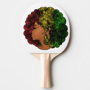 Pala De Ping Pong Mujer negra rasta afro rojo amarillo verde 