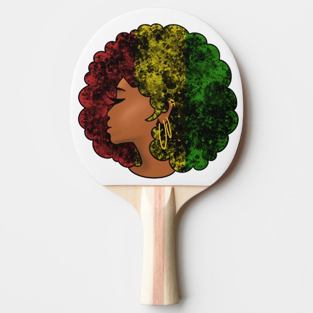 Pala De Ping Pong Mujer negra rasta afro rojo amarillo verde  (Anverso)