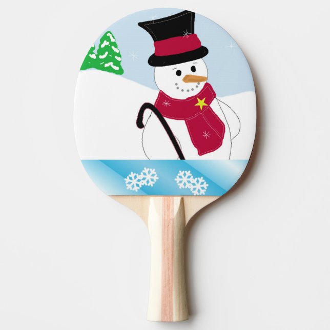 Pala De Ping Pong Muñeco de nieve con bastón (Anverso)