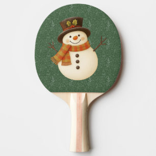 Pala De Ping Pong Muñeco de nieve rústico verde vintage adorable