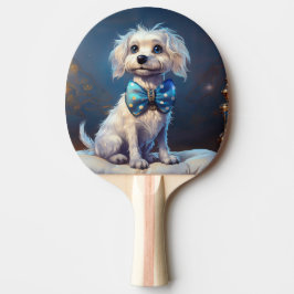 Pala De Ping Pong Muy Lindo Perrito Con Corbata Azul
