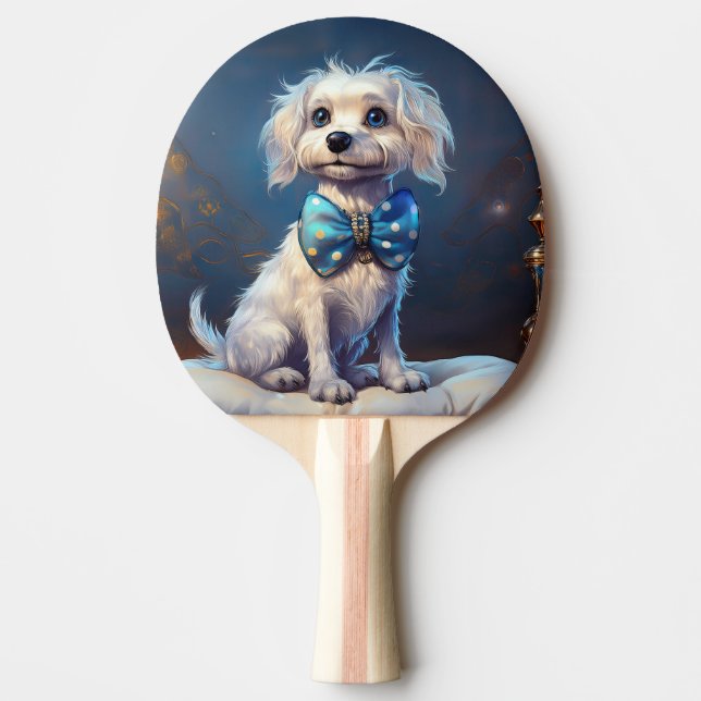 Pala De Ping Pong Muy Lindo Perrito Con Corbata Azul (Anverso)