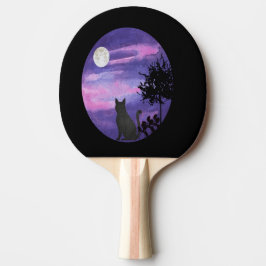 Pala De Ping Pong Mystical Cat Under Moon – Dreamy Purple Night Wate