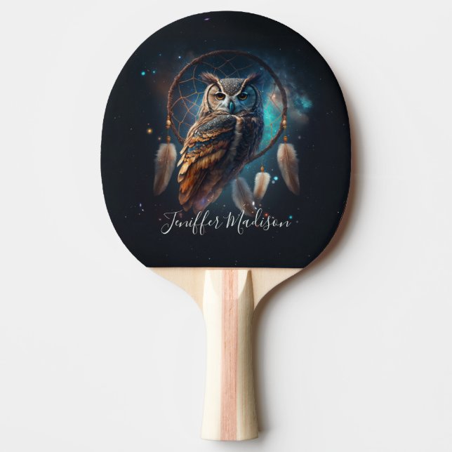 Pala De Ping Pong Mystical Space Owl with Dreamcatcher Art        (Anverso)