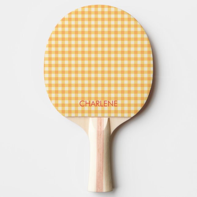 Pala De Ping Pong Naranja amarillo soleado Ish Gingham Plaid (Anverso)