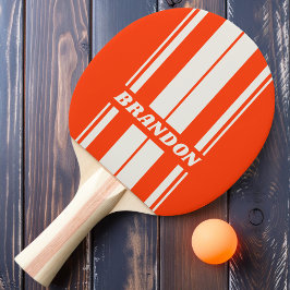 Pala De Ping Pong Naranja Atardecer Retro Dual Tablas Rayas con Nomb