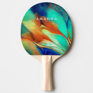 Pala De Ping Pong Naranja de lujo aqua faux gold purpurina arte de m