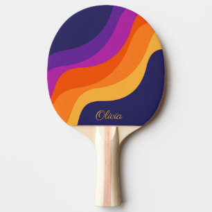 Pala De Ping Pong Naranja púrpura y ondas diagonales retro amarillas