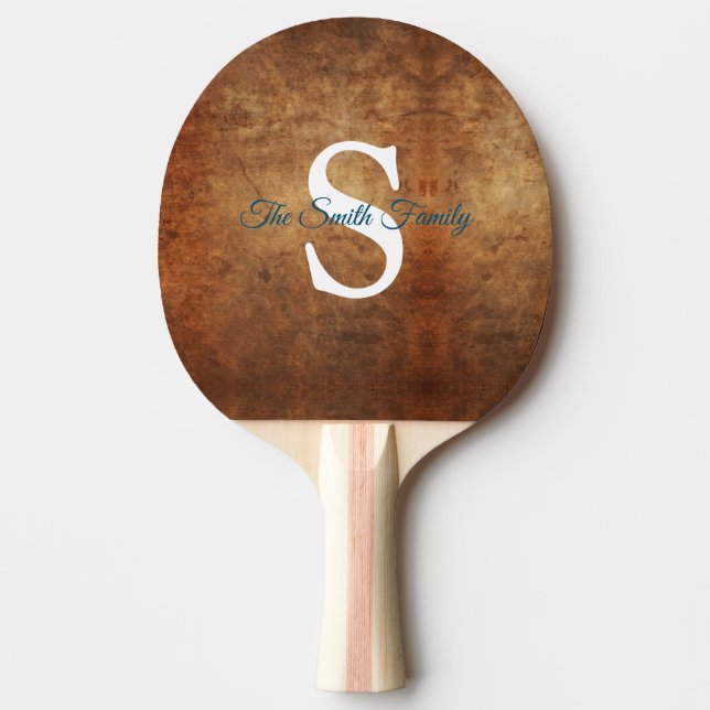Pala De Ping Pong Naranja quemado elegante monogramado (Anverso)