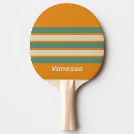 Pala De Ping Pong Naranja Retro con Franjas y Nombre