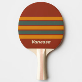 Pala De Ping Pong Naranja Retro Óxido a través de Franjas con Nombre