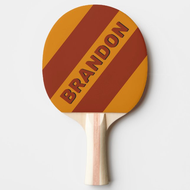 Pala De Ping Pong Naranja retro óxido tres bandas negrita con nombre (Anverso)