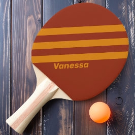 Pala De Ping Pong Naranja Retro Óxido Tres Franjas con Nombre