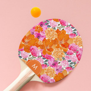 Pala De Ping Pong Naranja rosa brillante Personalizado floral vibran