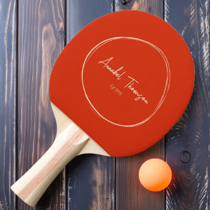 Pala De Ping Pong Naranja Sangre Moderno de Mitad de Siglo con Nombr