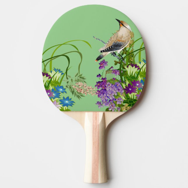 Pala De Ping Pong Naturaleza Vegetación acuarela Floral Pájaro Lilac (Anverso)