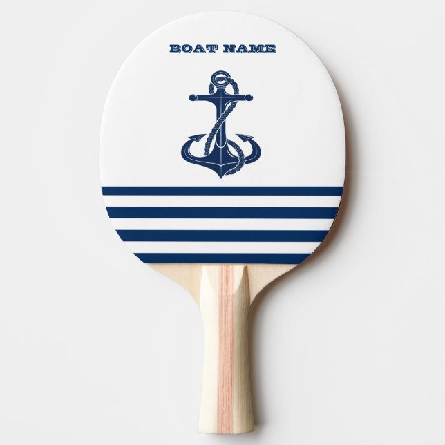 Pala De Ping Pong Nautical Boat Name,Anchor Naval Rayas Blancas Azul (Anverso)