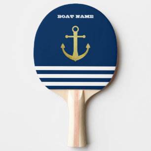 Pala De Ping Pong Náutico, Ancla Dorada Rayas Azul Marino
