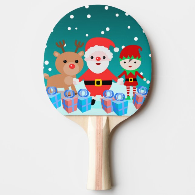 PALA DE PING PONG NAVIDAD CON SANTA Y SUS AMIGOS (Anverso)