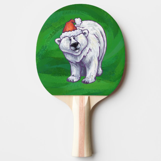 Pala De Ping Pong Navidades De Oso Polar En Verde (Anverso)