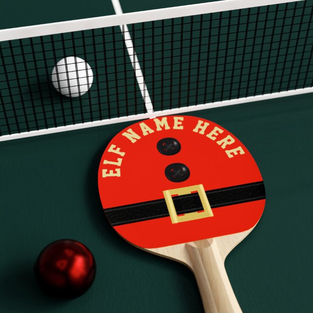 Pala De Ping Pong Navidades Elf Personalizado festivo rojo (Add your elf name to this festive red ping pong paddle)
