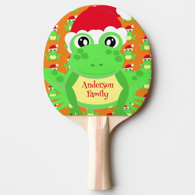 Pala De Ping Pong Navidades Frog Santa Hat Patrón Naranja Novedad (Anverso)