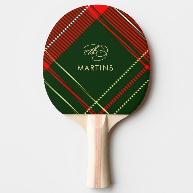 Pala De Ping Pong Navidades personalizados clásicos de Tartán Plaid (Anverso)