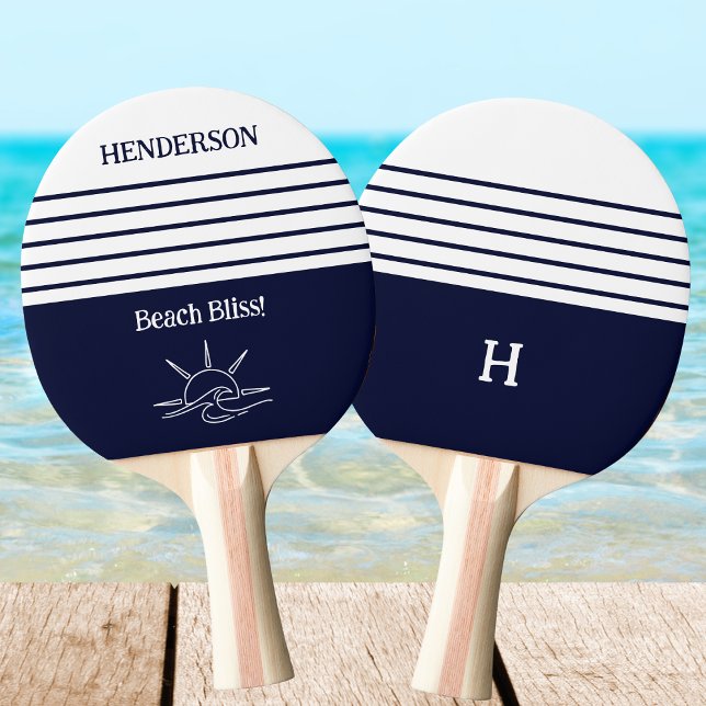 Pala De Ping Pong Navy Stripes Monogram Family Nautical  (Subido por el creador)