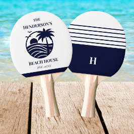 Pala De Ping Pong Navy Stripes Palm Tree Monogram Family Coastal