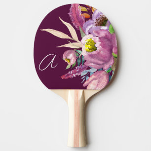 Pala De Ping Pong Negrita Monograma Floral de Viña Púrpura Jardín 