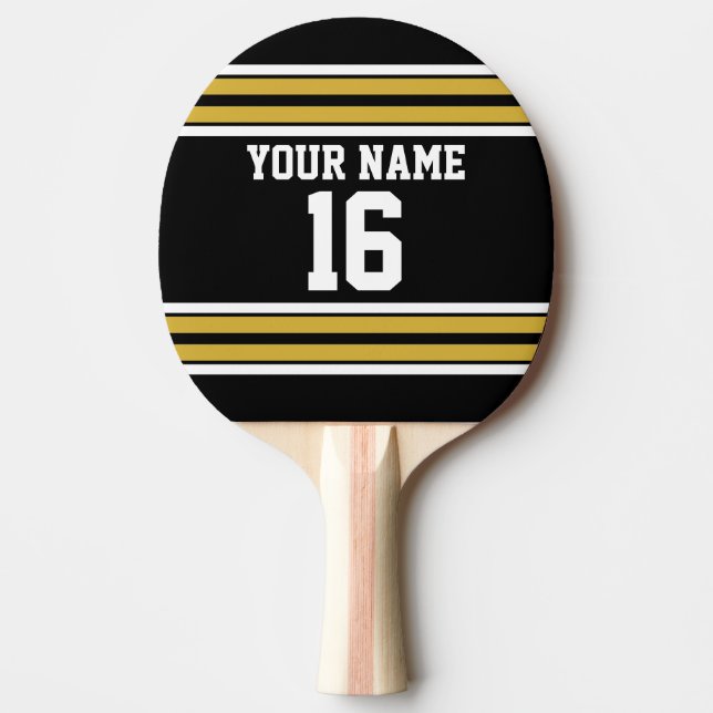 Pala De Ping Pong Negro con Gold White Stripes Team Jersey (Anverso)
