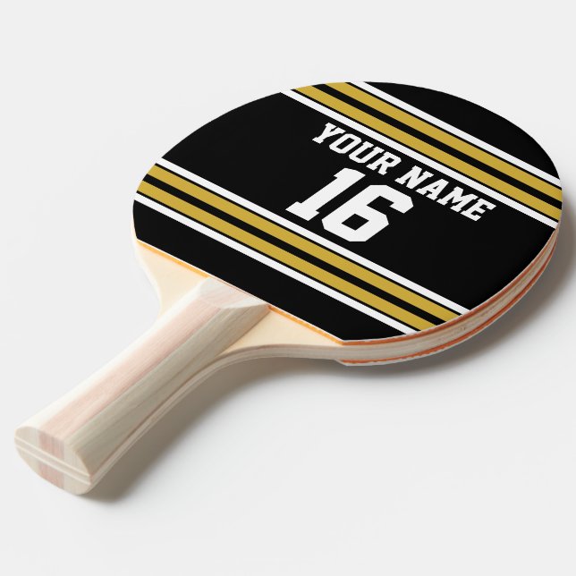 Pala De Ping Pong Negro con Gold White Stripes Team Jersey (Ángulo frontal)