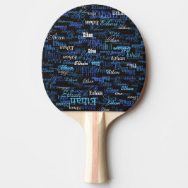 Pala De Ping Pong negro con patrón de nombre del jugador azul