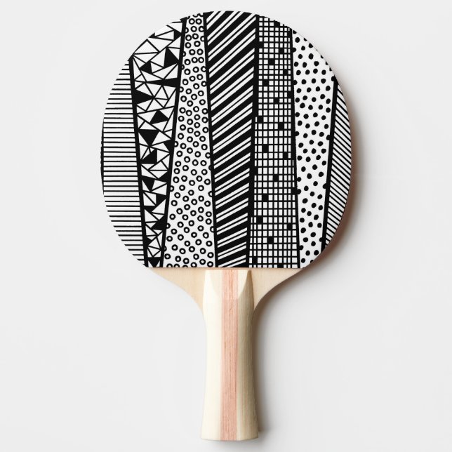 Pala De Ping Pong Negro y blanco - patrón moderno (Anverso)