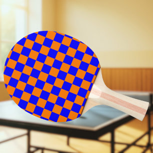 Pala De Ping Pong Neon Blue Naranja Checkered Checkerboard Vintage