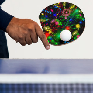 Pala De Ping Pong Neon Paint Splatter Luces Swirls Stars