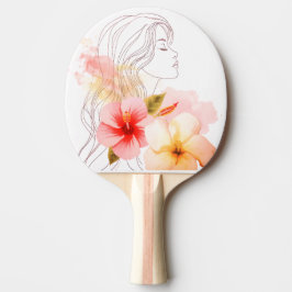 Pala De Ping Pong Niña cierra los ojos con flor-acuarela
