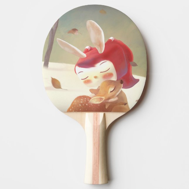 Pala De Ping Pong Niña que abraza a ciervo (Anverso)