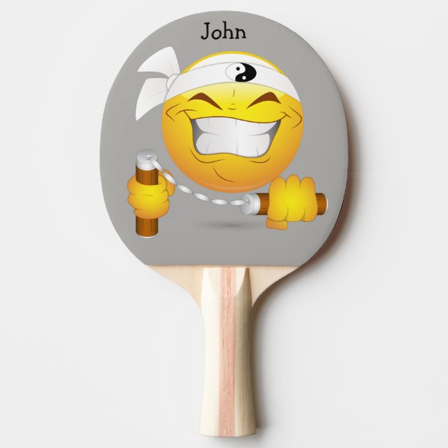 Pala De Ping Pong Ninja, cara feliz en amarillo personalizado (Anverso)