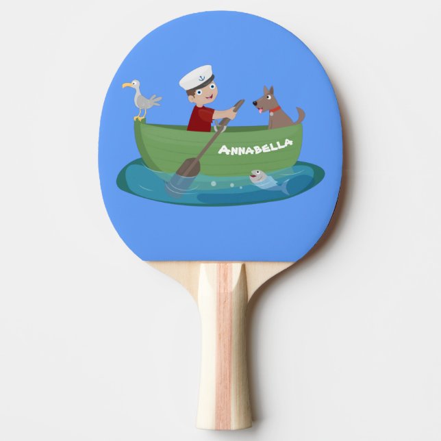 Pala De Ping Pong Niño pequeño marinero y personalizado de un bote d (Anverso)