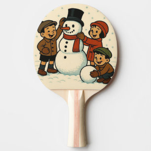 Pala De Ping Pong Niños antiguos construyendo un muñeco de nieve
