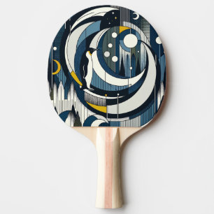 Pala De Ping Pong Noche geométrica azul marino con luna y pingüino