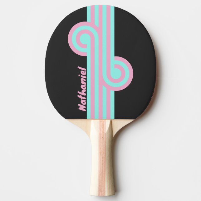 Pala De Ping Pong Noche Retro Bucle Prisma con Nombre (Anverso)