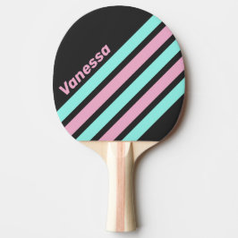 Pala De Ping Pong Noche Retro Franjas en Ángulo Prismático con Nombr