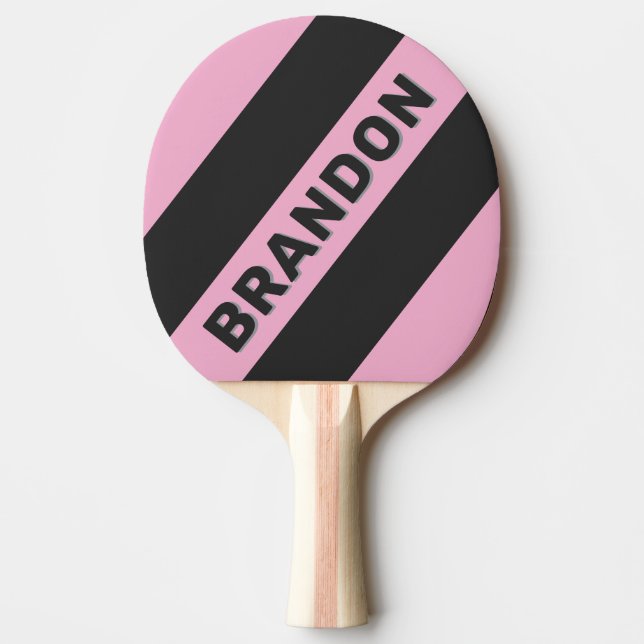 Pala De Ping Pong Noche Rosa Retro Tres Bandas Negrita con Nombre (Anverso)