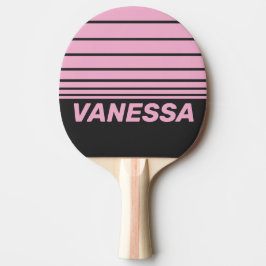 Pala De Ping Pong Nocturno Rosa Retro con Franjas en el Horizonte y 